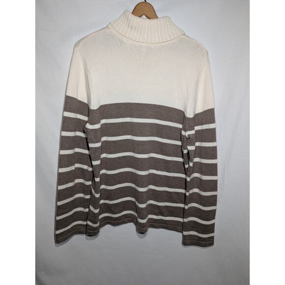Pria Women's Knit Turtleneck Sweater XL Striped Cream Mocha Neutral Classic - Picture 4 of 5